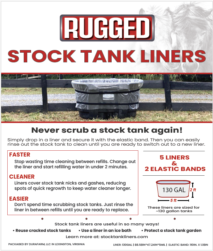 130gal 5 Liners 2 Elastic Bands for rugged stock tank liners