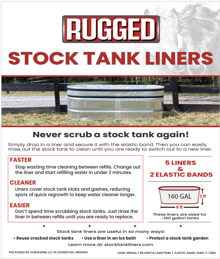 160gal 5 Liners  2 Elastic Bands for rugged stock tank liners