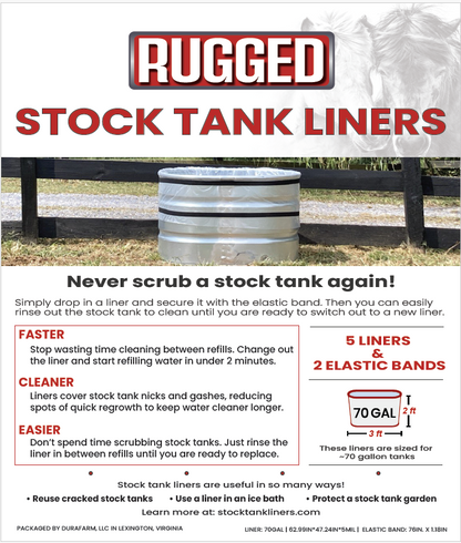 70gal 5 Liners  2 Elastic Bands for rugged stock tank liners